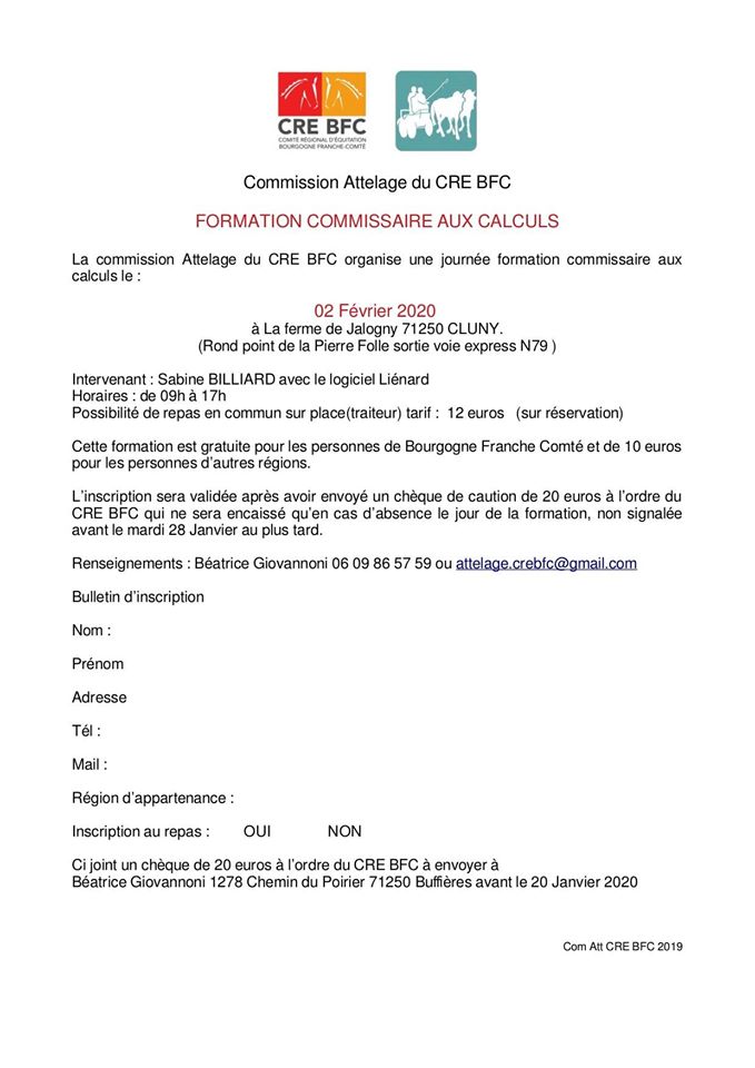 Attelage : formation commissaire aux calculs