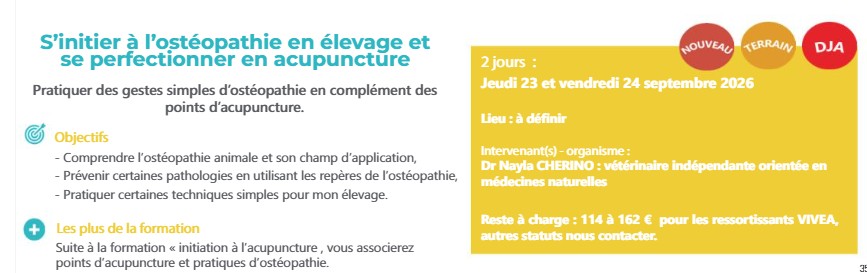 S’initier a l’ostéopathie en élevage et se perfectionner en acupuncture (58)